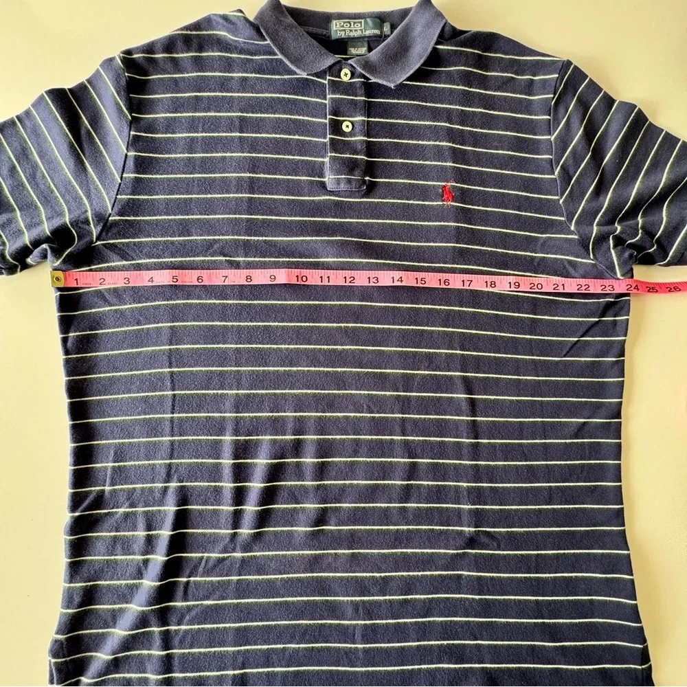 Polo Ralph Lauren Mens 100% Cotton Polo Shirt Large Navy green cream microstripe